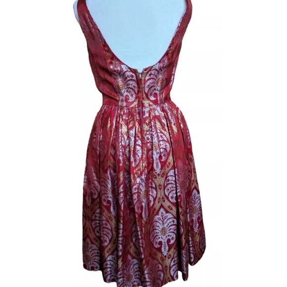 Vtg Silvano Of Roma Heiser Brocade Dress Red Gold Silver 1950s Party Cocktail - Picture 6 of 11